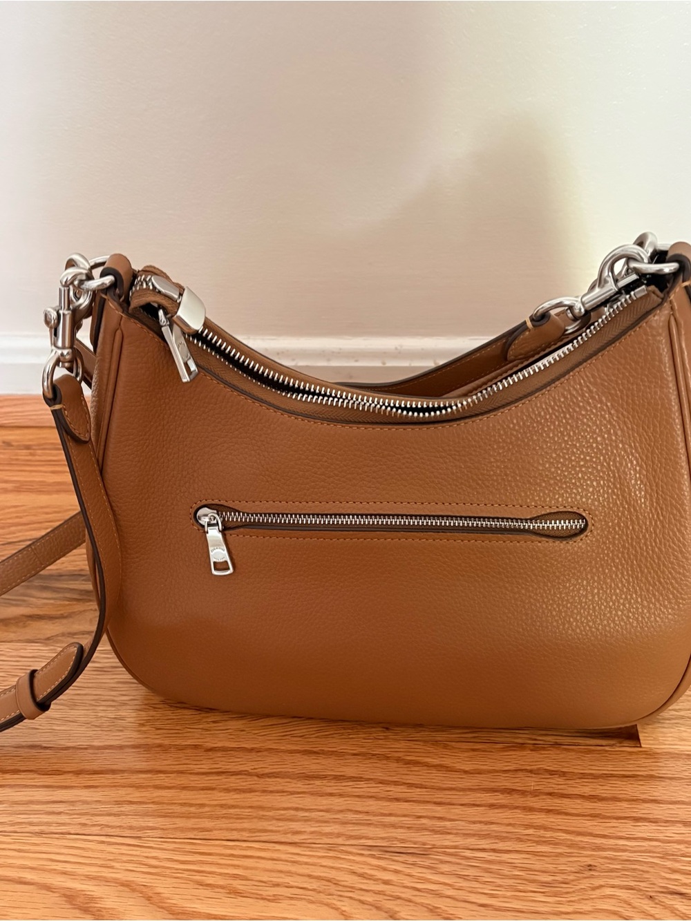 Coach Teri Pebbled Leather Shoulder Bag in Saddle Brown with Silver Hardware - Picture 2 of 8